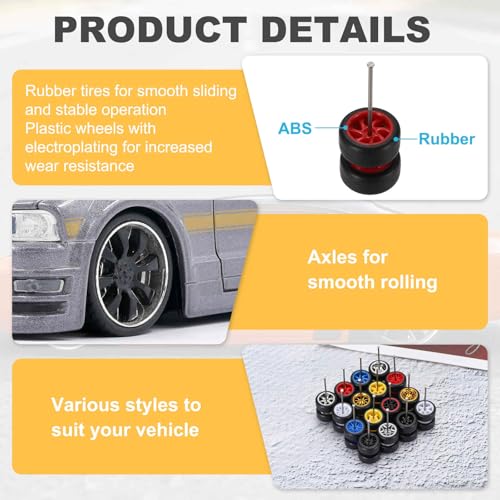 MECCANIXITY 4Set 1/64 Wheels and Tires Set Real Riders RC 7-Spoke Red Black