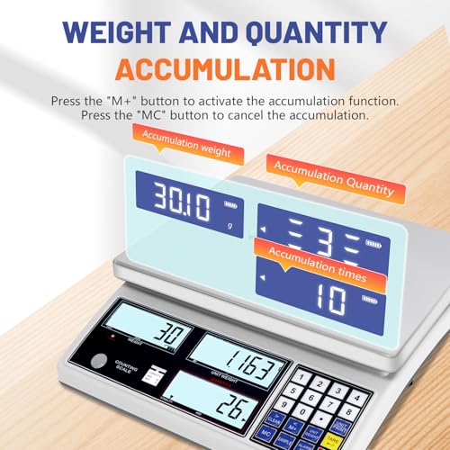 Industrial Counting Scale for Small Part (30kg, 66lb,1g), g/kg/lb,Coin Scale Built-in Battery,Digital Inventory Scale with Alarm Mode, RS-232 Interface for Printer Connectivity