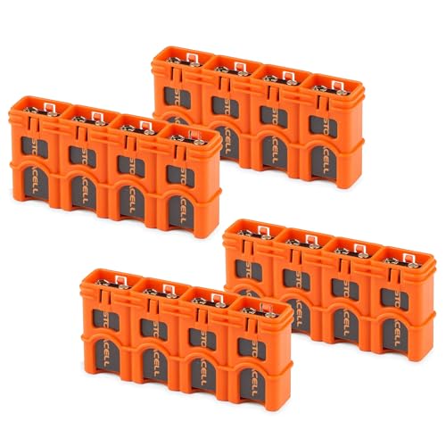 Storacell Slimline 9V Battery Storage Container - Holds 4-9 Volt Batteries, Orange, (Pack of 4) - color: Orange, size: 4 Count (Pack of 4)