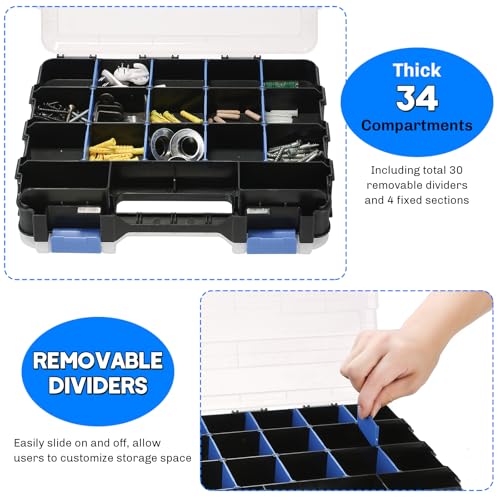 Small Parts Organizer 2Pack Storage Case Tools Box 34-Compartments - color: Blue