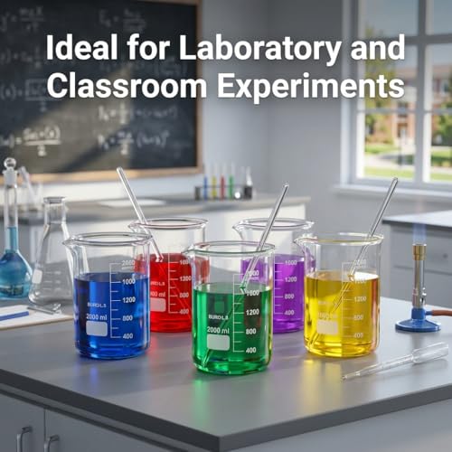 QWORK Borosilicate Glass 2000ml Beaker – Double Scale Measuring Cup for Lab, Classroom & Experiment Use