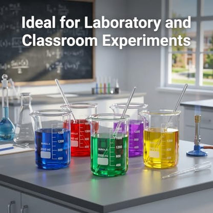 QWORK Borosilicate Glass 2000ml Beaker – Double Scale Measuring Cup for Lab, Classroom & Experiment Use