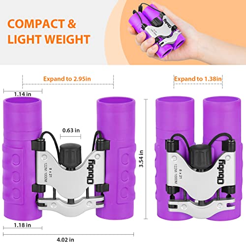 Real Binoculars for Kids Gifts for 3-12 Years Boys Girls 8x21 High-Resolution Optics Compact Toy Binocular for Bird Watching,Travel, Camping - color: Purple