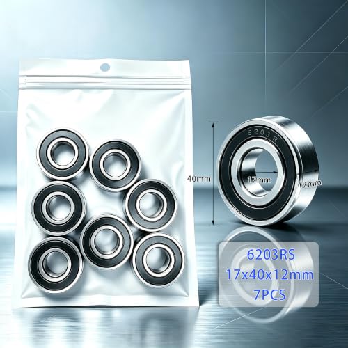 7 PCS 6203-2RS Deep-Groove Ball Bearings, 17x40x12mm-Double Seal Bearings - size: 6203-2RS-7PCS