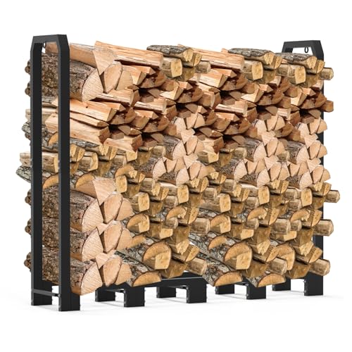 8Ft Firewood Rack Holder for Fireplace, Indoor & Outdoor Thickened Metal Firewood Storage Rack, Rust-Resistant, Sturdy, Space-Saving, Easy Assembly. - size: 8Ft