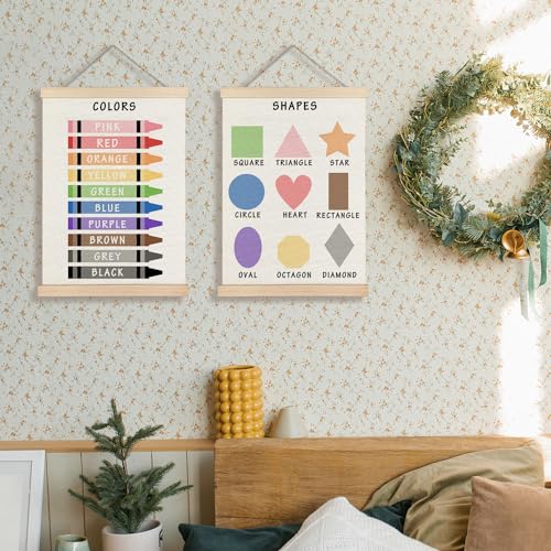 Supwhd Shapes Colors Posters for Classroom Wall, Shapes Colors Learning Poster Hanger Frame Wall Decor for Classroom Nursery Kids Room Playroom Preschool Decor, 12x16 Set of 2 - color: Shapes Colors, size: 12 x 16 inches