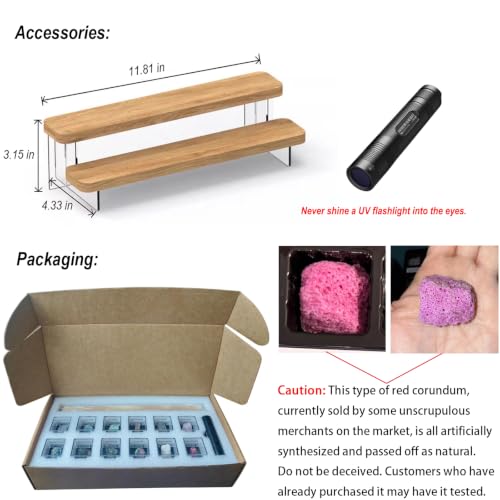 Ultimate Fluorescent Minerals Collection, 12 Rare Glowing Stones Set with UV Flashlight and Display Stand, STEM Geology Science Gift for Students and Collectors