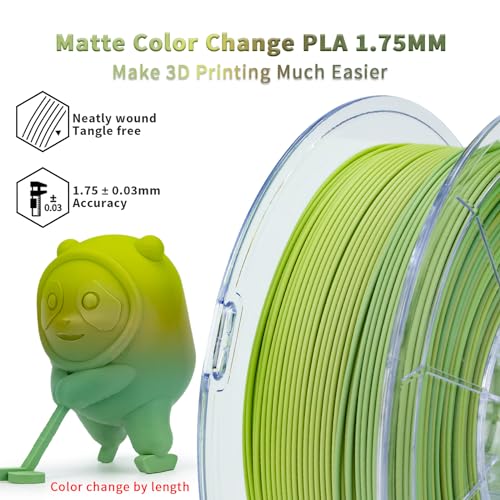 ZIRO 3D Printer Filament, Matte Texture 1.75mm PLA, 2.2lbs, Matcha - color: Matcha