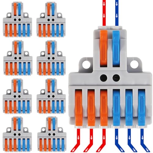 10PCS Lever Wire Connectors, 2 in 6 Out Quick Wire Connectors, Electrical Lever Nuts Wire Connectors Push-in Conductor Terminal Block AWG 28-12 - color: Grey,10pcs 2 in 6 out
