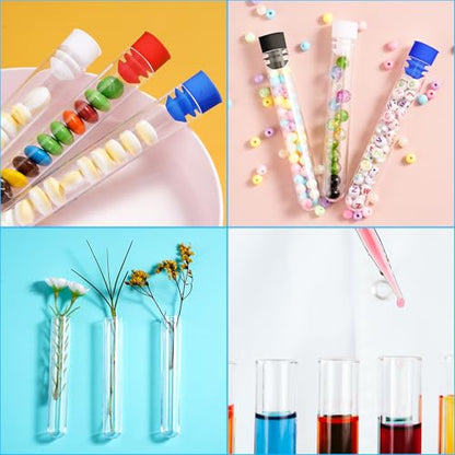 Flutesan 200 Pcs Clear Plastic Test Tubes,16 x 100 mm(10 ml),Multicolor - color: Multicolor