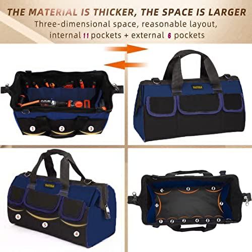 FASTECH 20 Inch Heavy Duty Tools Bag with Wide Mouth for Tool Storage, Carrier and Organizer,Tote Bag for Men/Women, Wide Mouth Tool Bags With Inside Pockets (20 Inch) - size: 20in