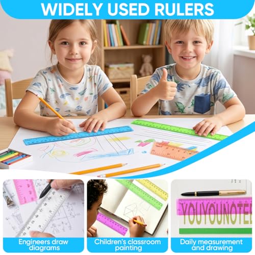 SenseYo 16 Pcs Clear Plastic Rulers 12 Inch Color Transparent Ruler with Centimeters and Inches for Kids Classroom Office Supplies - size: 16 Pcs