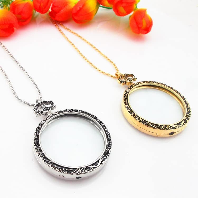 YYHSND 10X Magnifying Glass Necklace Magnifier Necklace Pendant Optical Magnifier with Chain Necklace for Library, Reading, Zooming and Jewelry (Color : Gold) - color: Gold