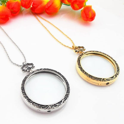 YYHSND 10X Magnifying Glass Necklace Magnifier Necklace Pendant Optical Magnifier with Chain Necklace for Library, Reading, Zooming and Jewelry (Color : Gold) - color: Gold