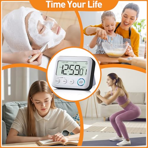 Digital Kitchen Timer Alarm Clock for Cooking, Large LCD Display Multi-Function, Strong Magnetic with Loud Alarm, Digital Timer for Kids,Teachers,Classroom, Exercise or Work (Black)