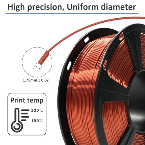 GIANTARM 3D Printer Filament,Silk Copper PLA Filament,1Kg(2.2lbs) Spool - color: Silk Copper, size: 1kg