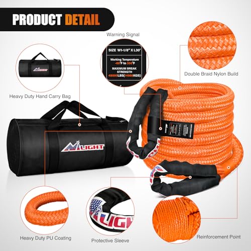 Nilight 1-1/8in x 30ft Kinetic Recovery Rope - color: 1-1/8in x 30ft Rope
