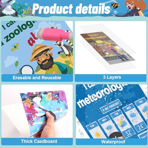 HIQINLUG 16 PCS STEAM Careers Posters Classroom Decorations, Science Classroom Job Bulletin Board Decoration Job Chart Poster with Inspirational Quotes Poster for Schools Teacher Wall Decor Supplies