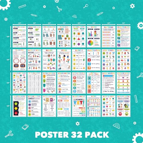 Sproutbrite 32 Pack 11” x 17” 1st Grade Educational Anchor Chart Bundle - color: Mega Pack