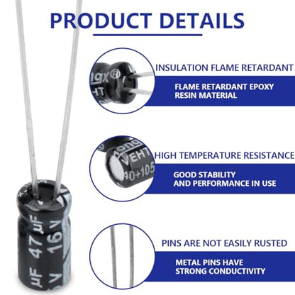 50 Pcs Electrolytic Capacitor 47uF 16V Aluminum Radial Electrolytic Capacitors - style: 16V 47uF