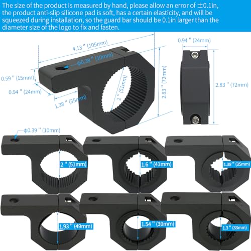 Aluminum Mounting Bracket Kit Tube Clamp 2Pcs 1.37" 1.5" 2" Bullbar Roof Rack Roll Cage Horizontal Bar Clamp Mounting Kit fit for Trucks Car ATV Motorcycle Truck - size: Standard 2Pcs