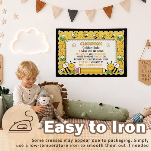 Bee Theme Classroom Golden Rule Decor Canvas Wall Hanging Banner - color: 03-Classroom Golden Rule - Bee Theme