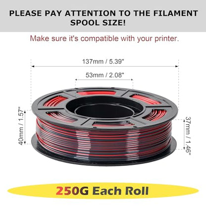Silk PLA 3D Printer Filament Bundle, 1.75mm Dual Color Filament - color: Silk Black Red+black Rose+black Blue+black Green