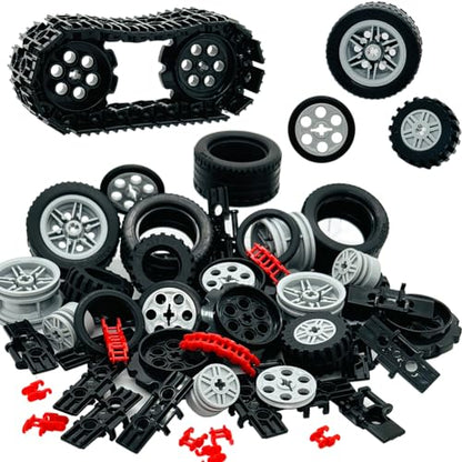 Miutrue Technical Parts Car Gears Wheels Treads Chain Links Building Blocks Accessories Pieces kit Construction Toys for Kids 6yrs+ Compatible with Major Brands - style: Wheels Track Chain Set