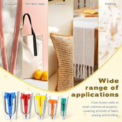 5 Sizes Bias Tape Makers Kit, Binding Foot, Awl, Clips, Bead Needles - color: 5 Colors-1