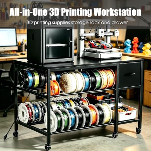 3D Printer Stand with Fliament Storage, Heavy Duty 3D Printer Table (Black) - color: Black, size: 2Tier