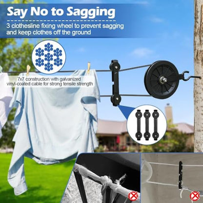 Outdoor Clothesline Kit, Black Clothes Line Pulley Kit Heavy Duty - size: 150FT Black