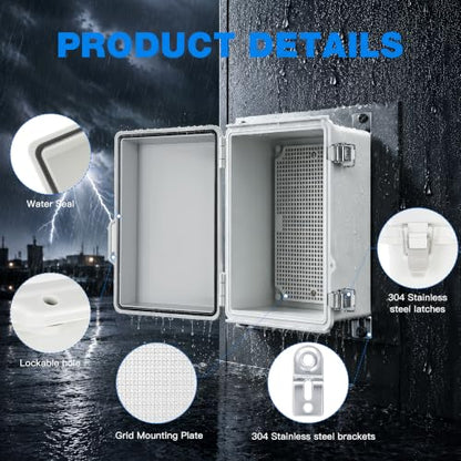 Junction Box Outdoor Waterproof Electrical Boxes IP67 Plastic Enclosure - color: Grey, size: 13.8"x9.8"x5.9"