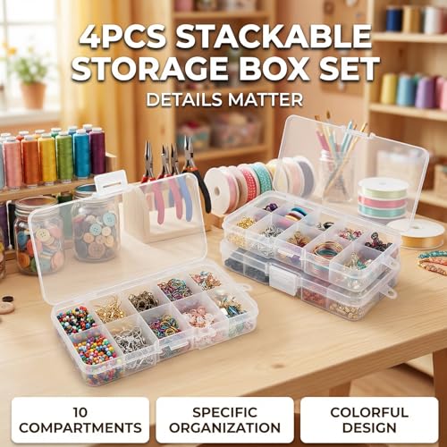 4-Pack 40-Grid White Plastic Organizer Boxes, Stackable Craft Storage Cases - color: 4pcs- White