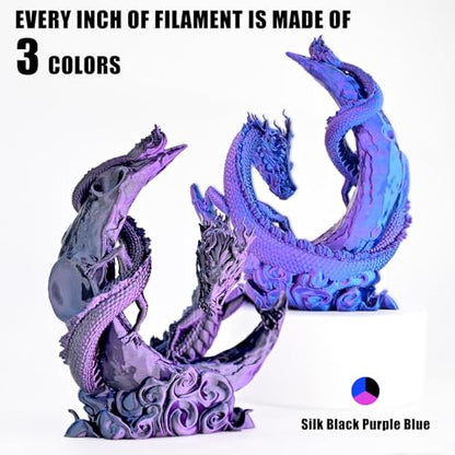OVV3D PLA Filament 1.75mm Tri-Colors, 3D Printer Filament Silk PLA Filament, Rainbow PLA Filament with Silk PLA Black Blue and Purple, 3D Printing Filament +/-0.02mm, 1kg/2.2lbs - color: Tri-color Black Blue Purple