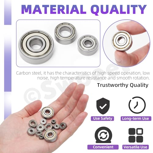 Swpeet 40Pcs 624ZZ Ball Bearings Assortment Kit, 4 x 13 x 5mm Carbon Steel Deep Groove Bearings, Miniature Bearings, Double Shielded - size: 624ZZ-40PCS, style: Carbon Steel