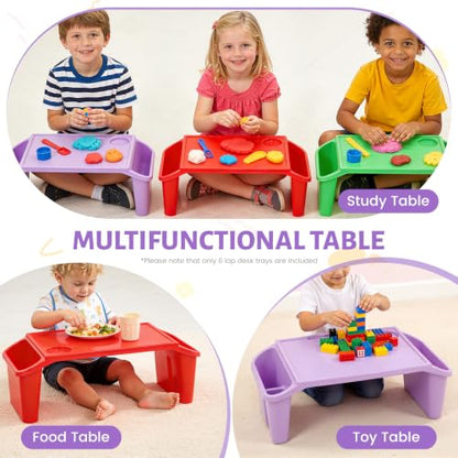 6PCS Kids Lap Desks with Side Storage, Stackable Plastic Lap Trays - color: Red+green+purple