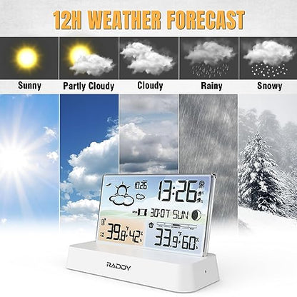 Raddy DT6 Wireless Weather Station, Atomic Clock Color Display