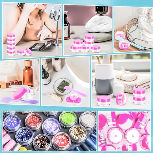 100 Pcs 5g Empty Plastic Containers with Pink Lids,Mini Makeup Sample Containers, Small Sample Pot Jars Round Cosmetic Jars with Mini Spatulas for Liquid Sample Powder Creams Lotions - color: Pink, size: 100PCS