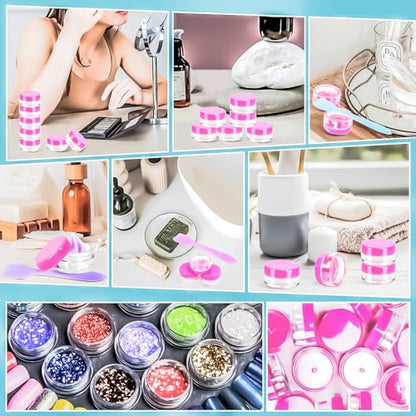 100 Pcs 5g Empty Plastic Containers with Pink Lids,Mini Makeup Sample Containers, Small Sample Pot Jars Round Cosmetic Jars with Mini Spatulas for Liquid Sample Powder Creams Lotions - color: Pink, size: 100PCS