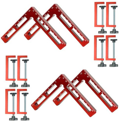 4 Pack 90 Degree Corner Clamps,4.5"x4.5" Aluminum Alloy Right Angle Positioning Squares for Woodworking, Picture Frame/Box/Cabinet joint splicing, Drawer Assembly Joinery Tools