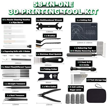 58Pcs 3D Printer Tools Kit with Storage Bag