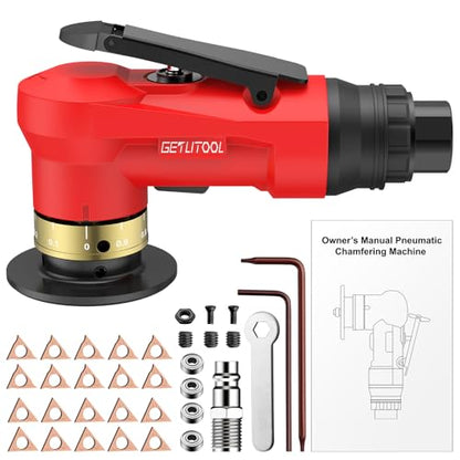 GETLITOOL Pneumatic Chamfering Tool 30000 RPM with 12C & 10R-Angle Blade - color: Red