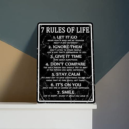 Motivational Quotes Metal Tin Sign 7 Rules Of Life Wall Art For Men Motivational Poster Read Signs Inspirational Posters For Classroom High School Motivational Posters For Bedroom Boys Room Home - color: White，Black