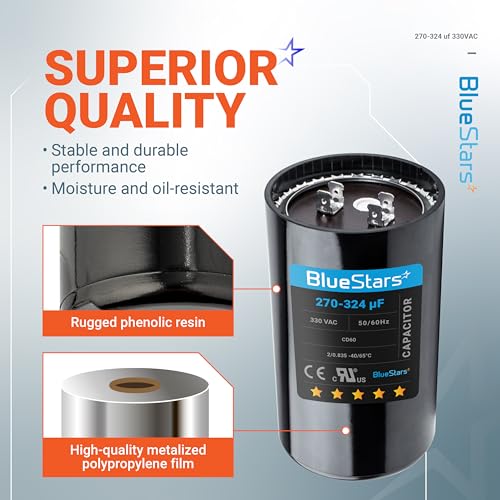 [2025 Upgraded] BlueStars 270-324 uF MFD 330 VAC Motor Start Capacitor