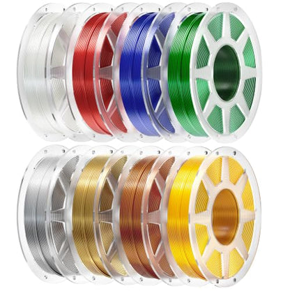 250g Silk PLA Filament 1.75mm Bundle, YOOPAI Multicolor 3D Printer Filament Neatly Wound, Chrome-Like Glossy Shine, 250g Spool, 8 Rolls, Gold+Silver+Red+Green+White+Blue+Purple+Copper - color: D-silkpla-250gx8- A-gold+silver+red+green+white+blue+purple+co
