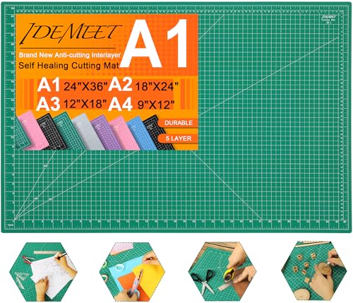 Density-upgraded 24" x 36" Large Self Healing Sewing Mat, Idemeet Rotary Cutting Mat 5-Ply Cut Board for Crafts Hobby Project, Scale Size 24" x 36", A1, Green - color: Green, size: 36.8"L x 24.8"W