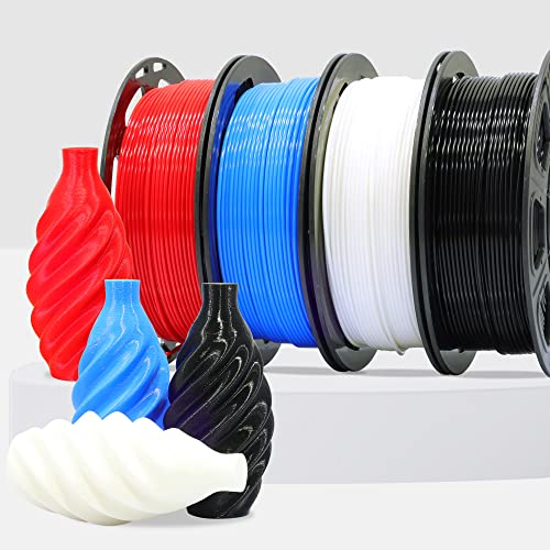 1.75mm Normal PLA 4 Most Basic Colors Bundle Pack: Black Red White Blue, Each Spool 250g, 4 Spools Packed, Total 1Kg 3D Printing Filament Material with One Extra 3D Print Tool by MIKA3D - color: White+black+red+sapphire Blue