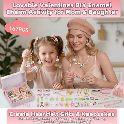 Ponygrass 167 Pcs Lip Gloss Keychain Making Kit, Heavy-Duty DIY Craft Supplies with Chipping-Resistant Charms, Hooks, Jump Rings & Tools for Jewelry Making, Custom Keychains, Bags (PINK-02)