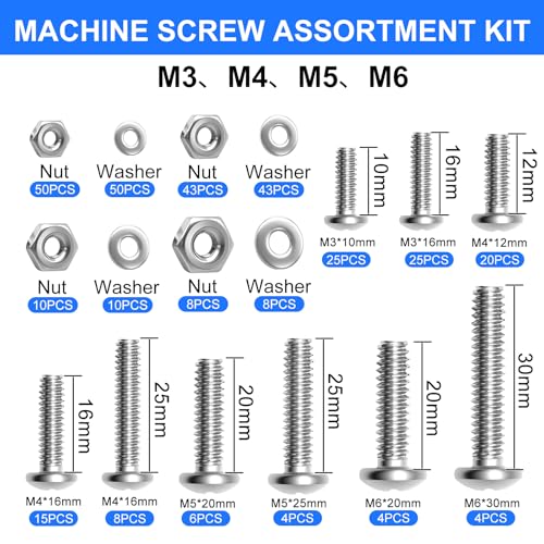 333Pcs Machine Screws Nuts and Bolts Assortment Kit, Stainless Steel Bolts 9 Sizes M3 M4 M5 M6 Phillips Pan Head Screw Assortment Kit for Furniture, Automotive, Appliance Repair, DIY Projects - size: SV M3 M4 M5 M6