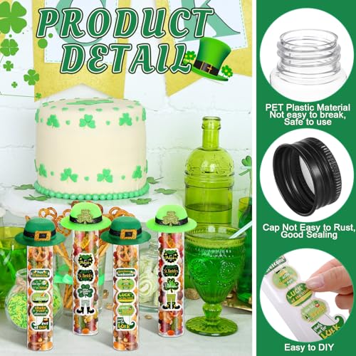 Honeydak 16 Set St. Patrick's Day Candy Tubes 4 oz(115ml) Shamrock Containers Decoration Clear Plastic Test Tube with Screw Caps Irish Hats Gift Green Clover Holder for St. Patrick's Day Party Favors - style: Saint Patrick's Day